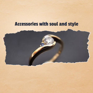 Close-up of a gold ring with a diamond and sapphire