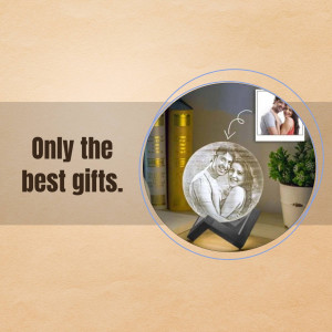 A promotional image of a personalized photo crystal gift with a couple's photo inside.