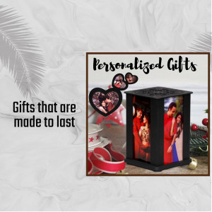 Photo cube gift with a couple's picture, perfect for anniversaries or Valentine's Day