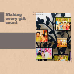 A decorative photo collage featuring family pictures.