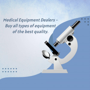 Image of a microscope with text promoting medical equipment dealers.