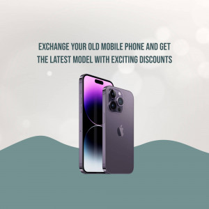 Image of a new iPhone with text promoting a mobile phone exchange offer.