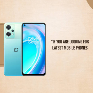 Close-up of a light blue OnePlus smartphone with a vibrant display and camera setup.