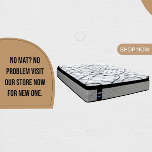 Image of a mattress with text promoting a visit to the store for new mattresses.