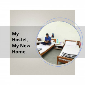 A person sitting on a bed in a hostel room