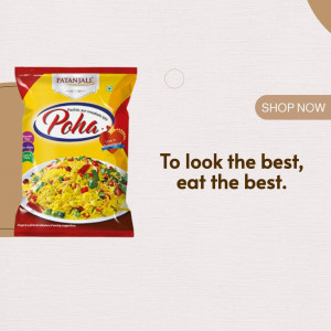 Patanjali Poha packet with a picture of the prepared dish