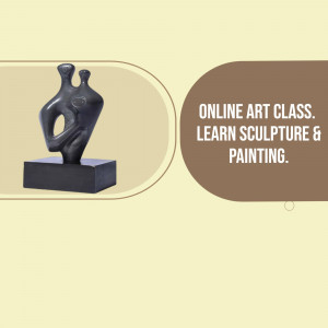 Abstract sculpture promoting online art classes