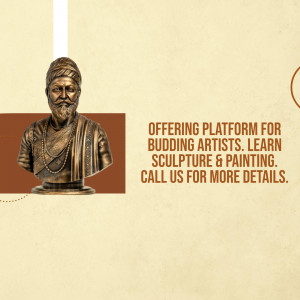 Bust of a man with text promoting sculpture and painting classes