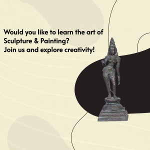 Image of a sculpture with text promoting a sculpture and painting workshop.