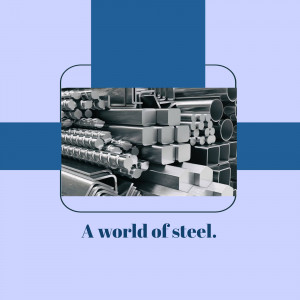 Assortment of steel bars and pipes with a blue and lavender background