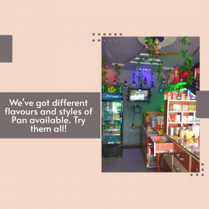 Interior view of a Pan shop with various flavors and styles of Pan on display.
