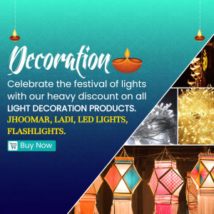 Diwali decoration sale banner with lights and festive elements