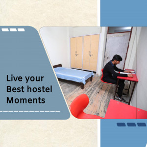 A student studying in a hostel room
