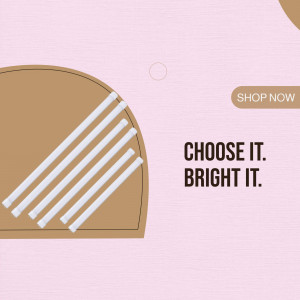 Pink and brown abstract background with 'Shop Now' and 'Choose It. Bright It.' text.