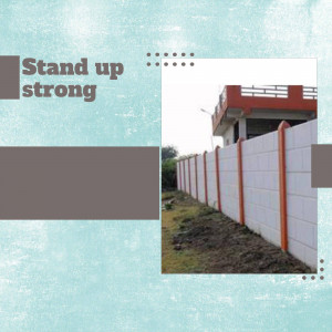 Image of a building with a concrete wall and the text 'Stand up strong'