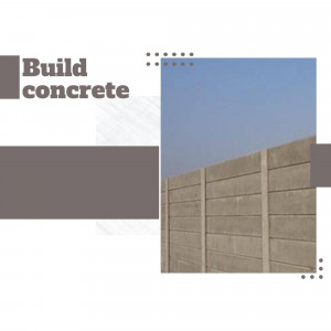 Close-up of a gray concrete fence panel against a blue sky