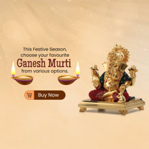 Golden Ganesh Murti with Diya and Buy Now Button