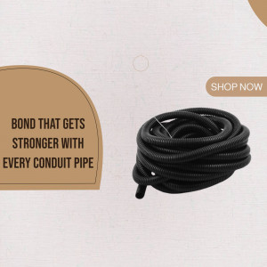 Black corrugated conduit pipe coiled for electrical wiring protection