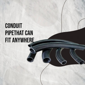 Black flexible conduit pipes arranged in a dynamic composition