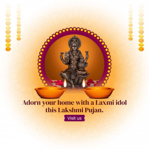 Image of Goddess Lakshmi idol with diyas and festive decorations for Lakshmi Puja