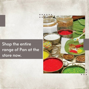 Assortment of Pan Masala ingredients with promotional text