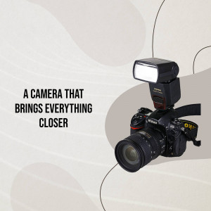 Nikon DSLR camera with external flash unit, promoting clarity and detail in photography.
