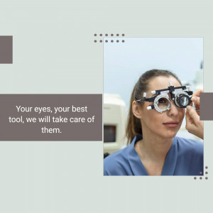 Optometrist performing an eye exam on a female patient.