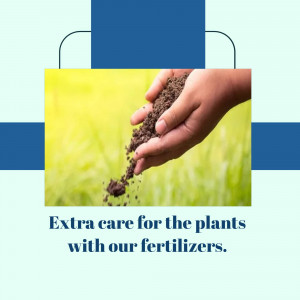 Hand holding soil with text promoting fertilizer