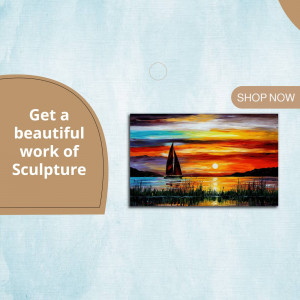 Colorful painting of a sailboat at sunset over water