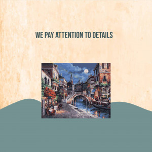 Painting of a canal in Venice with buildings and gondolas