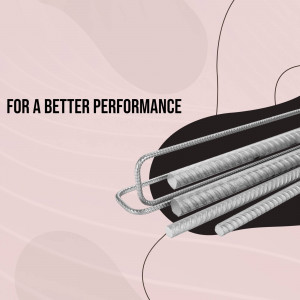 Reinforced steel bars against a pink and black abstract background with text 'FOR A BETTER PERFORMANCE'