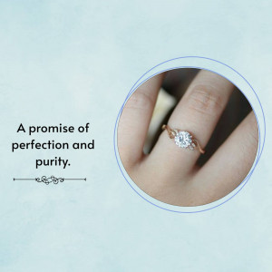 Close-up of a rose gold engagement ring with a sparkling diamond on a woman's hand