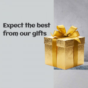 Golden gift box with a gold ribbon