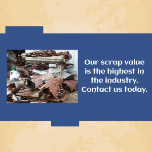 Pile of scrap metal with text promoting high scrap value.