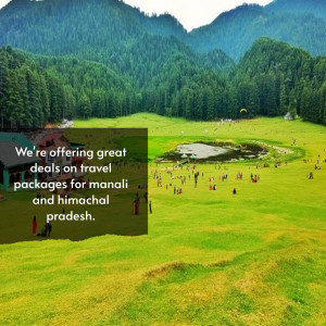 Scenic view of a lush green meadow in Manali, Himachal Pradesh with mountains in the background and people enjoying paragliding.