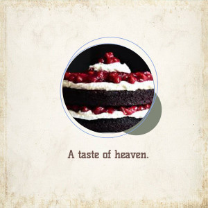 Close-up of a decadent chocolate cake with cherry filling and whipped cream