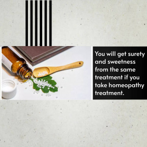 Homeopathic medicine with herbs and text promoting treatment benefits.