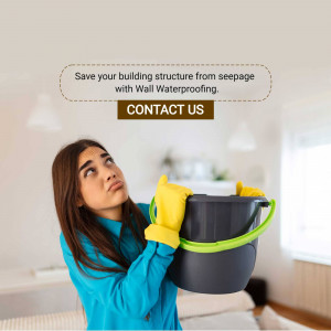 Woman holding a bucket catching water leaking from ceiling, illustrating the need for wall waterproofing.