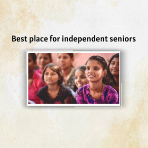 Group of smiling women and girls looking forward, representing independent seniors and community.