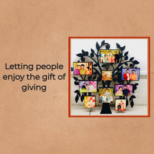 Black tree-shaped photo collage with multiple family pictures