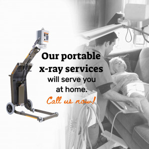 A healthcare worker using a portable x-ray machine on a patient in their home.