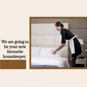 A housekeeper making a bed in a hotel room.