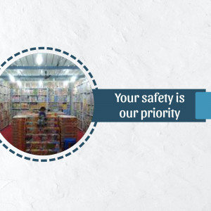 Interior of a bookstore with a focus on safety protocols.