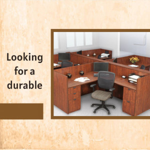 Image of office cubicles with a text overlay 'Looking for a durable'