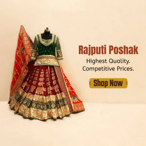 Rajputi Poshak, a traditional Indian outfit for women, displayed on a mannequin.