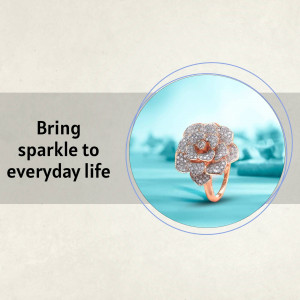 Close-up of a rose gold diamond ring with a floral design