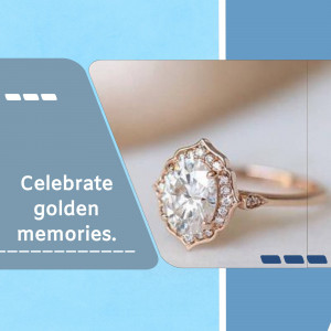 Close-up of a rose gold engagement ring with a sparkling diamond.