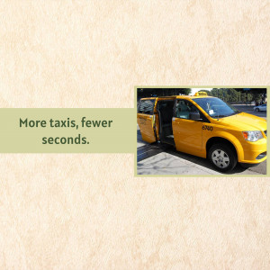 Yellow taxi with an advertisement for faster service