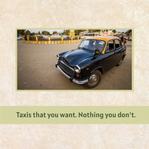 A classic yellow and black taxi in Kolkata, India