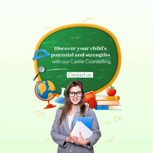 Woman with school supplies promoting career counselling for children